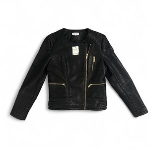 Black Pleather Calvin Klein jacket with gold zippers